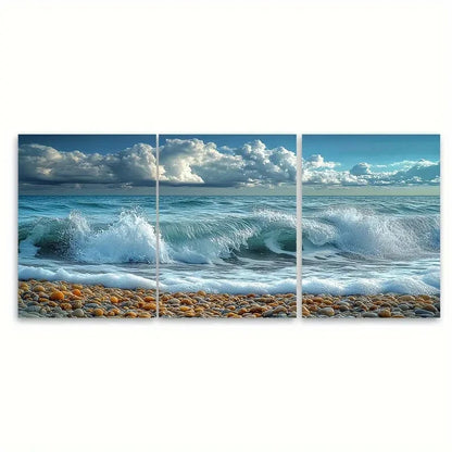 3pcs Seascape Photography Coastal Waves GI  Wall Art Set Canvas Framed 60x90cm - High Quality Print 100% Australian Made Wall Canvas Ready to Hang