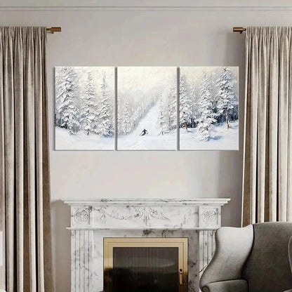 3pcs Skiing Adventure in Snowy Landscape Metal Print Ready to Hang Art - Bella Home Decor
