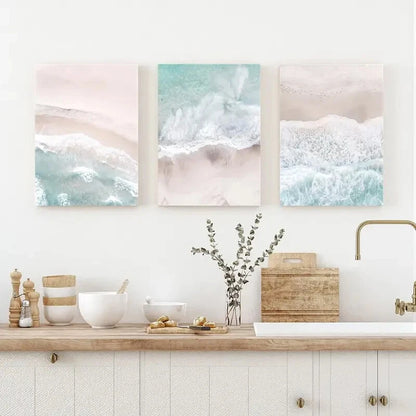 3pcs Serene Beach Waves Ocean Nature Perfect Wall Art Set Canvas Framed 40x60cm - High Quality Print 100% Australian Made Wall Canvas Ready to Hang - Bella Home Decor