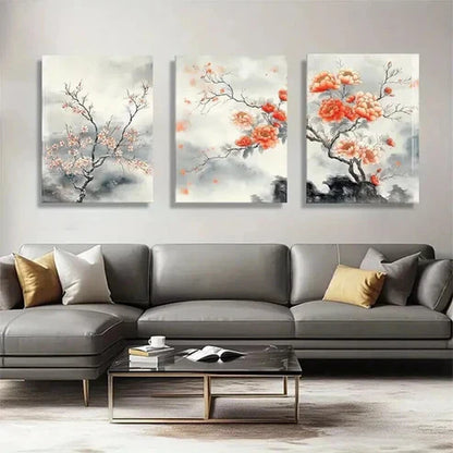 3pcs Lively Peach And Cherry Blossom Wall Art Set Canvas Unframed - High Quality Print 100% Australian Made Wall Canvas