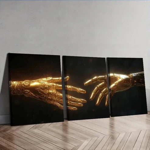 3pcs Mechanical Golden Hand Decoration Wall Art Canvas Unframed - High Quality Print 100% Australian Made Wall Canvas
