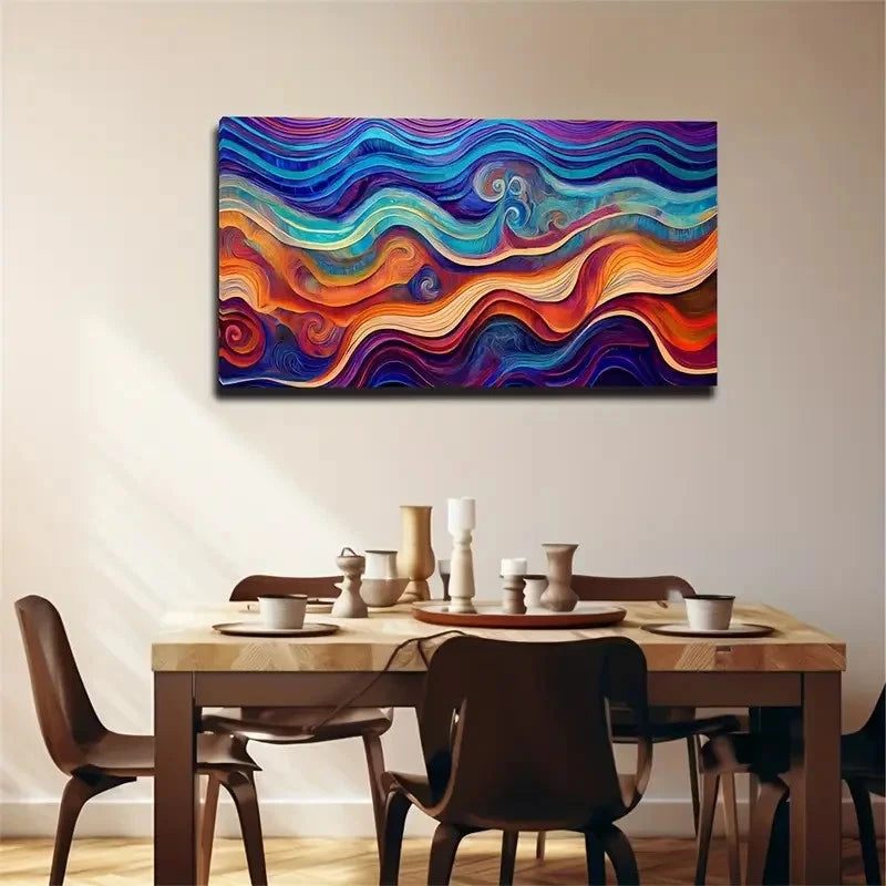 Colorful Wavy Pattern Abstract Wall Art Canvas Office Home Room Framed 120x60cm