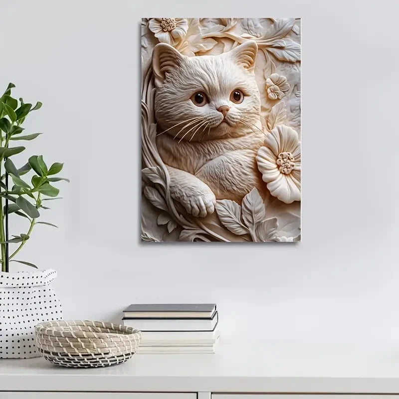Scottish Fold Cat Among Heart Shaped Painting 40x60cm Metal Print Ready to Hang - Bella Home Decor