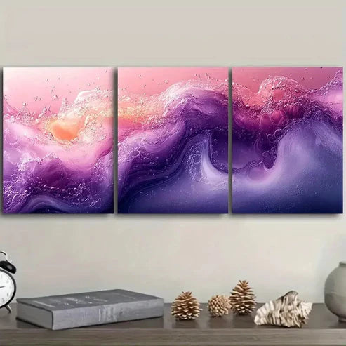 3pcs Purple and light blue Wall Art Set Canvas Unframed - High Quality Print 100% Australian Made Wall Canvas - Bella Home Decor