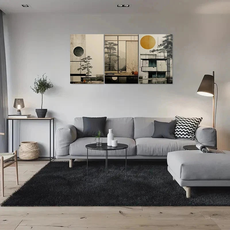 3pcs Abstract Geometric & Nature Metal Print Ready to Hang Art - Bella Home Decor