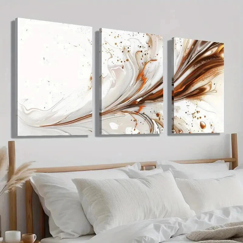 3pcs Abstract Orange & White Marble Perfect Wall Art Set Canvas Framed 60x90cm - High Quality Print 100% Australian Made Wall Canvas Ready to Hang - Bella Home Decor