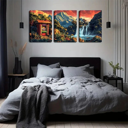 3pcs Waterfall Pavilion Modern Décor Perfect Wall Art Set Canvas Framed 40x60cm - High Quality Print 100% Australian Made Wall Canvas Ready to Hang - Bella Home Decor