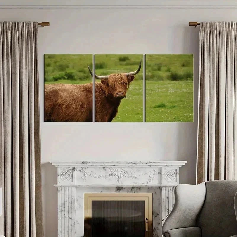 3pcs Highland Cattle Animal Portrait Wall Art Set Canvas Framed 60x90cm - High Quality Print 100% Australian Made Wall Canvas Ready to Hang