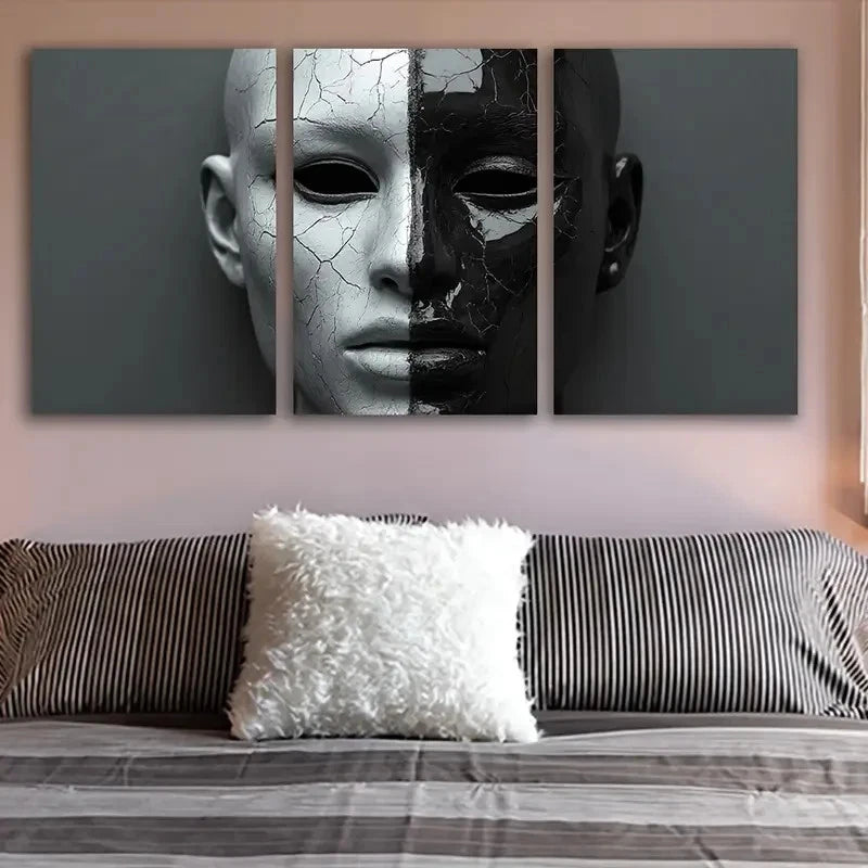 3pcs Black And White Mask Design Wall Art Set Canvas Framed 50x70cm - High Quality Print 100% Australian Made Wall Canvas Ready to Hang - Bella Home Decor