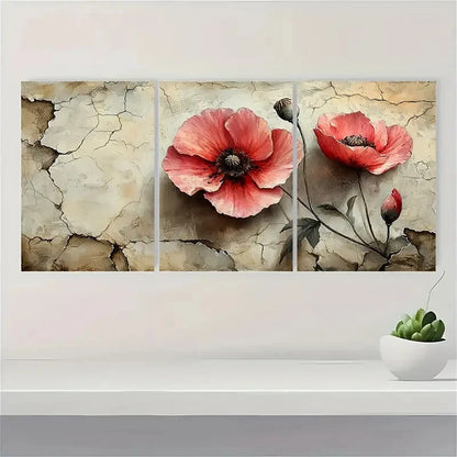 3pcs Poppy Print From Original Floral ew  Wall   Wall Art Set Canvas Framed 40x60cm - High Quality Print 100% Australian Made Wall Canvas Ready to Hang - Bella Home Decor