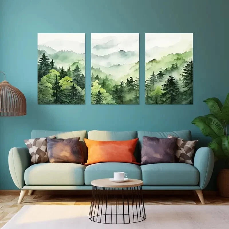 3pcs Serene Forest And Misty Hills Perfect Wall Art Set Canvas Framed 40x60cm - High Quality Print 100% Australian Made Wall Canvas Ready to Hang - Bella Home Decor