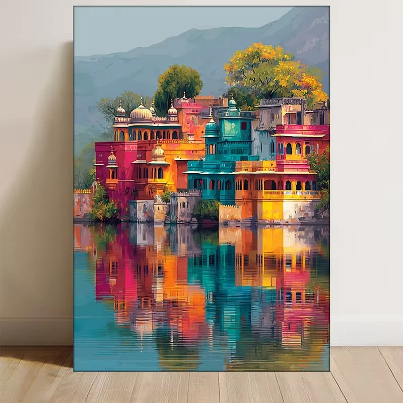 Vibrant Rajasthan Udaipur Lake Palace 60x90cm Metal Print Ready to Hang