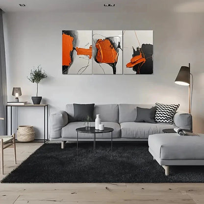 3pcs Orange Black and Gray Painting Metal Print Ready to Hang Art