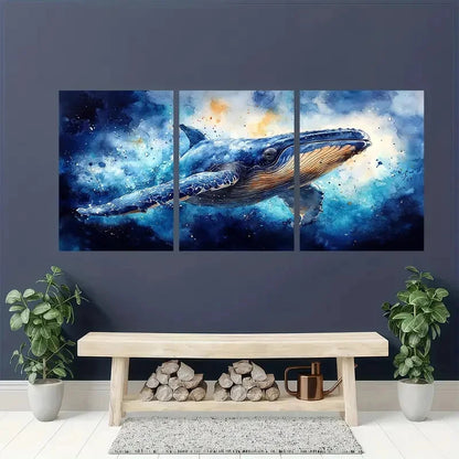 3pcs Painting Sea Animals Humpback Whale Metal Print Ready to Hang Art - Bella Home Decor