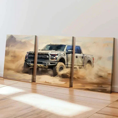 3pcs Vintage Off Road Pickup Truck Wall Art Set Canvas Framed 60x90cm - High Quality Print 100% Australian Made Wall Canvas Ready to Hang