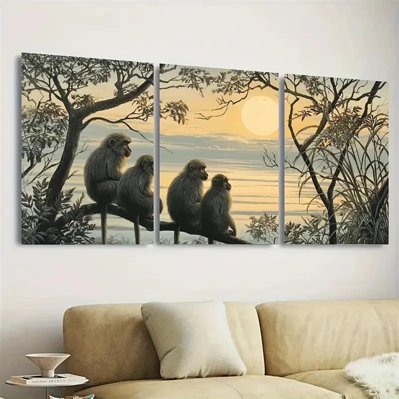 3pcs Vintage Japanese Monkeys, Unique Wall Art Set Canvas Framed 60x90cm - High Quality Print 100% Australian Made Wall Canvas Ready to Hang - Bella Home Decor