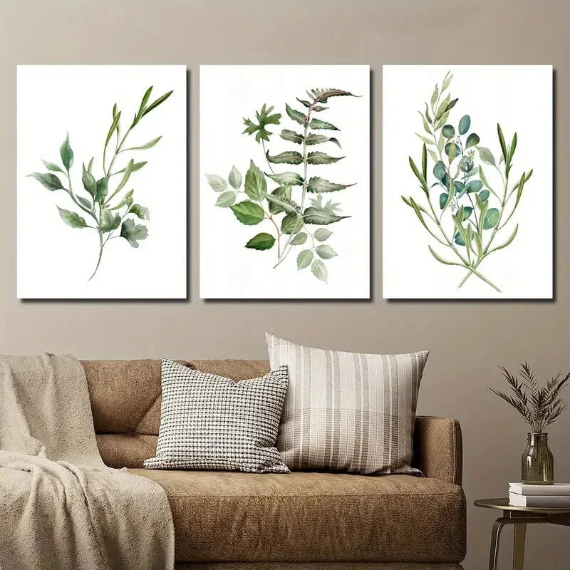 3pcs Green Leaf & Plant Watercolor Botanical Metal Print Ready to Hang Art