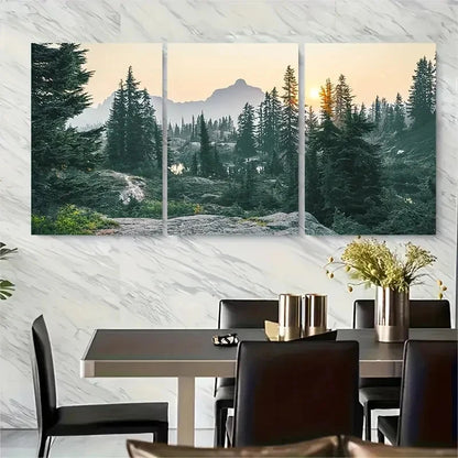 3pcs Scenic Sunset View with Pine Trees Metal Print Ready to Hang Art