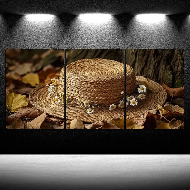3pcs White Flowers and Hats Forest Metal Print Ready to Hang Art - Bella Home Decor