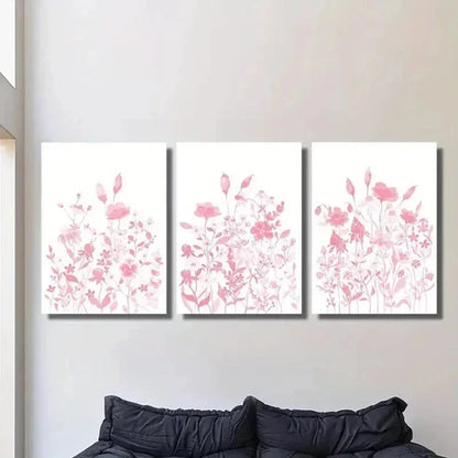 3pcs Elegant Watercolor Pink Wildflowers Wall Art Canvas Unframed - High Quality Print 100% Australian Made Wall Canvas