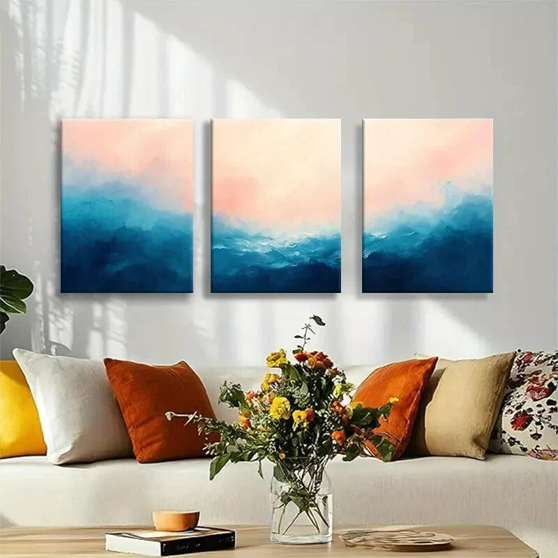 3pcs Oceanic Tones and Pastel Sky Metal Print Ready to Hang Art - Bella Home Decor