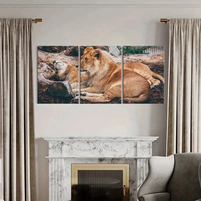 3pcs Lion Couple Animal Painting Wall Art Set Canvas Framed 60x90cm - High Quality Print 100% Australian Made Wall Canvas Ready to Hang