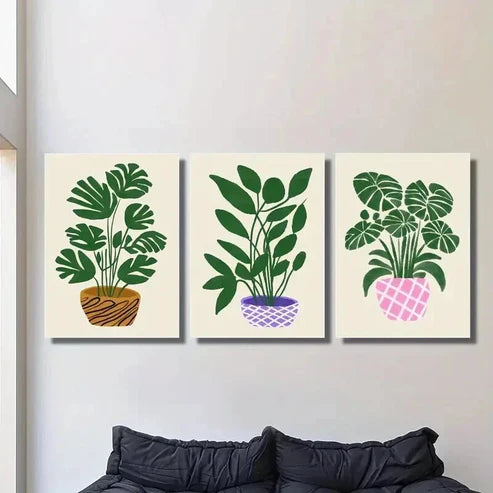 3pcs Monstera Deliciosa in a Flower Pot Wall Art Canvas Unframed - High Quality Print 100% Australian Made Wall Canvas