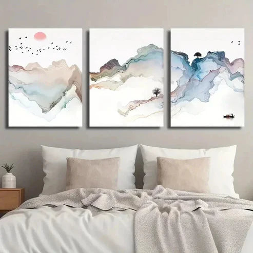 3pcs Mountain & River Design with Sunset Wall Art Set Canvas Unframed - High Quality Print 100% Australian Made Wall Canvas