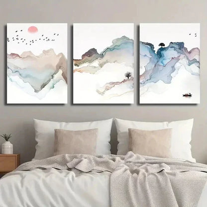 3pcs Mountain & River Design with Sunset Wall Art Set Canvas Unframed - High Quality Print 100% Australian Made Wall Canvas