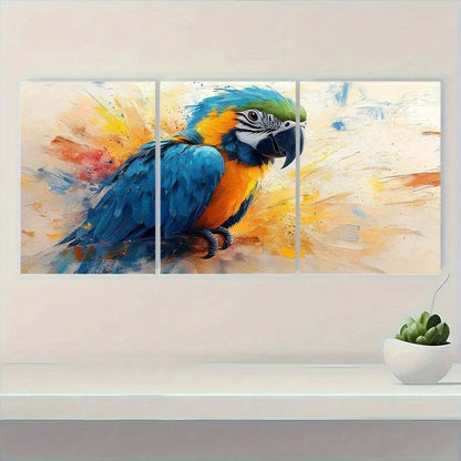 3pcs Turquoise Parrot Abstract Bird Oil Painting Metal Print Ready to Hang Art - Bella Home Decor