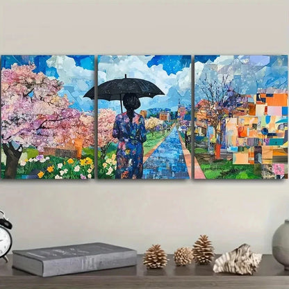 3pcs Umbrella Woman Painting Prints Metal Print Ready to Hang Art
