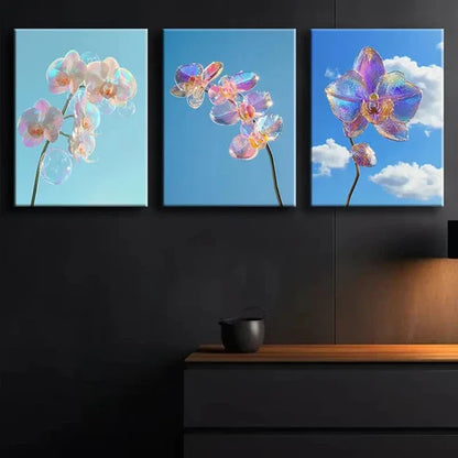 3pcs Colorful Orchid Glass Painting Perfect Wall Art Set Canvas Unframed - High Quality Print 100% Australian Made Wall Canvas - Bella Home Decor