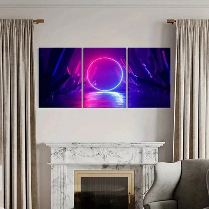 3pcs Neon Sci-fi Circle Fantasy Landscape Wall Art Set Canvas Framed 40x60cm - High Quality Print 100% Australian Made Wall Canvas Ready to Hang - Bella Home Decor