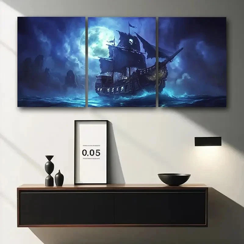 3pcs Ghostly Maritime Theme Ship Metal Print Ready to Hang Art - Bella Home Decor