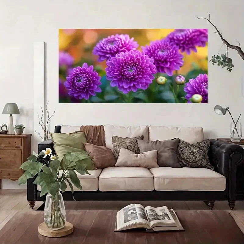Purple Chrysanthemum Garden Wall Art Canvas Office Home Room Framed 120x60cm