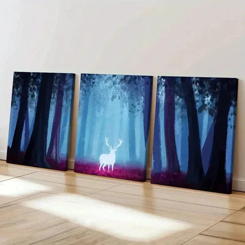 3pcs Forest Sparkling Deer Animal  Wall Art Set Canvas Unframed - High Quality Print 100% Australian Made Wall Canvas - Bella Home Decor