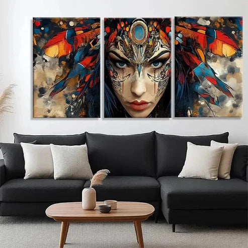 3pcs Bohemian Warrior Woman Vibrant Prefect Wall Art Canvas Unframed - High Quality Print 100% Australian Made Wall Canvas - Bella Home Decor