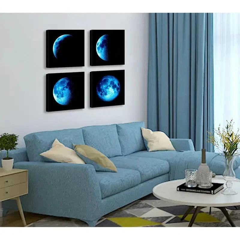 4pcs Black And White Abstract Space Decor Wall Art Canvas Framed
