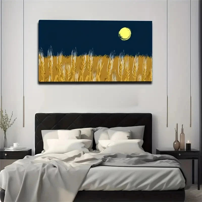 Wheat Field Moon Wall Art Canvas Office Home Room Framed 120x60cm