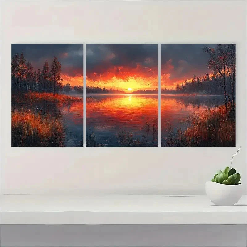 3pcs   Serene Lake at Moody Sunset A Wall Art Set Canvas Framed 40x60cm - High Quality Print 100% Australian Made Wall Canvas Ready to Hang - Bella Home Decor