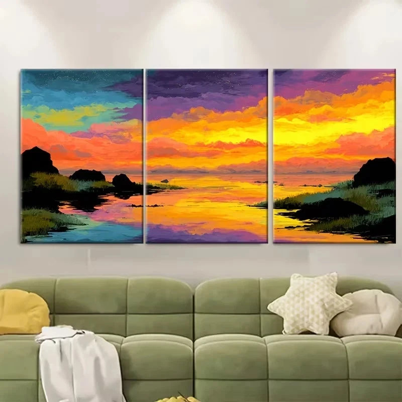3pcs Vibrant Ocean & Beach Scene with Sunrise Wall Art Set Canvas Framed 40x60cm – High Quality Print 100% Australian Made Wall Canvas Ready to Hang