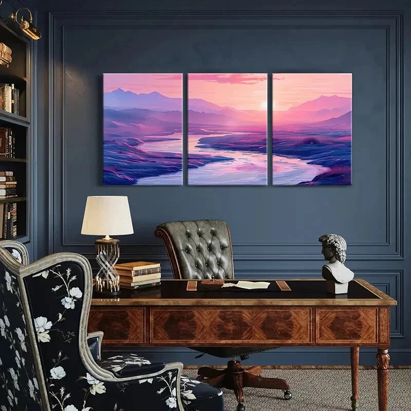 3pcs Sunset Landscape Mountain View River Metal Print Ready to Hang Art - Bella Home Decor
