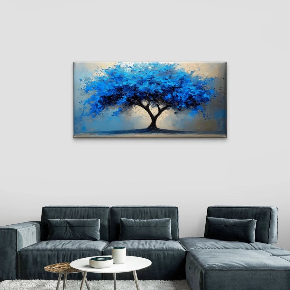 Blue Tree Abstract Perfect Wall Art Canvas Office Home Room Framed 120x60cm