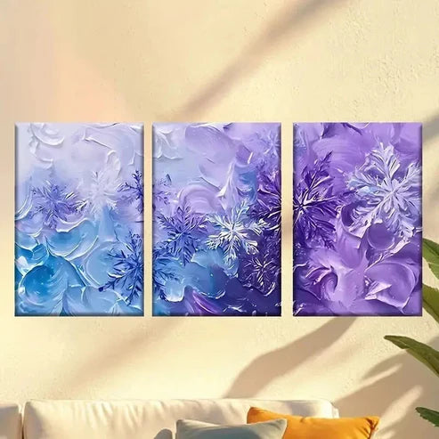 3pcs Blue And Purple Background with Frosty Wall Art Set Canvas Unframed - High Quality Print 100% Australian Made Wall Canvas - Bella Home Decor