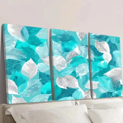 3pcs Turquoise Leaf Floral Abstract Wall Art Set Canvas Framed 40x60cm - High Quality Print 100% Australian Made Wall Canvas Ready to Hang