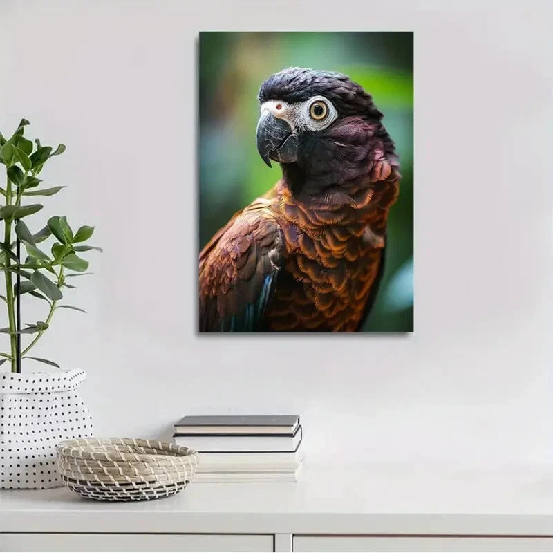 Beautiful Chocolate Brown Parrot Painting 40x60cm Metal Print Ready to Hang - Bella Home Decor