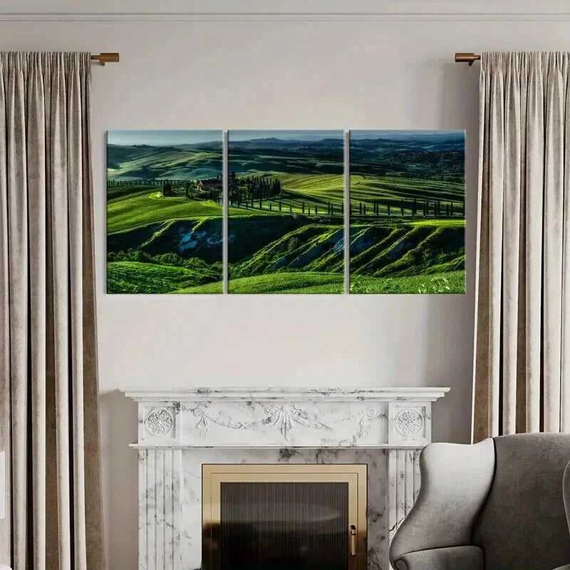 3pcs Natural Green Hills Grasslands Mountains Wall Art Set Canvas Framed 40x60cm - High Quality Print 100% Australian Made Wall Canvas Ready to Hang - Bella Home Decor