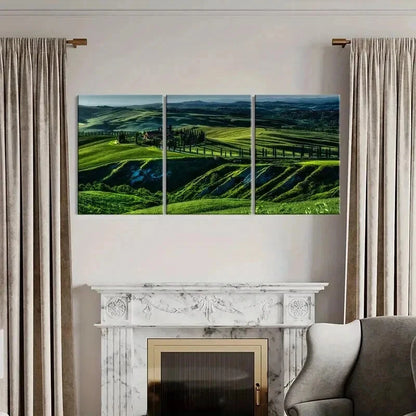 3pcs Natural Green Hills Grasslands Mountains Wall Art Set Canvas Framed 40x60cm - High Quality Print 100% Australian Made Wall Canvas Ready to Hang - Bella Home Decor