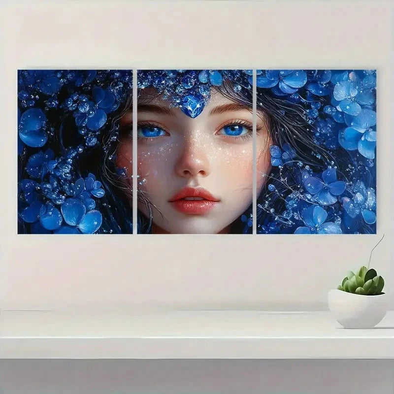 3pcs Blue Gemstone & Crystal Design Art T  Wall Art Set Canvas Framed 60x90cm - High Quality Print 100% Australian Made Wall Canvas Ready to Hang - Bella Home Decor