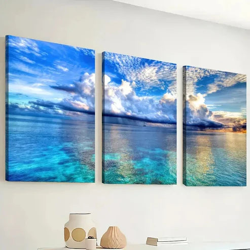 3pcs Blue Sky And White Clouds Sunny Perfect Wall Art Canvas Unframed - High Quality Print 100% Australian Made Wall Canvas - Bella Home Decor